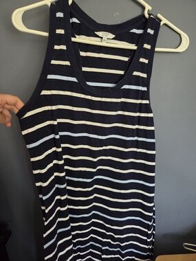 crown & ivy navy stripe tank top Dress with white and light blue stripes